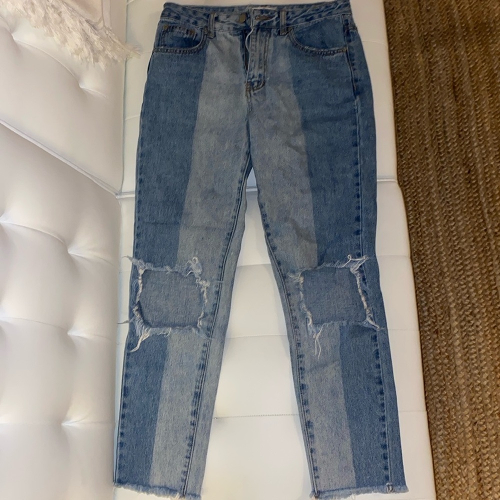 Two toned ripped jeans